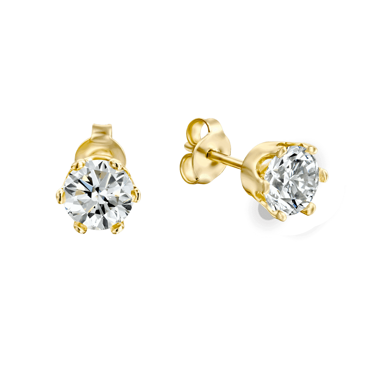 עגילי יהלום שש שיניים זהב צהוב