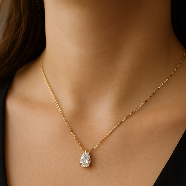 שרשרת יהלום מעבדה טיפה 5 קראט זהב לבן