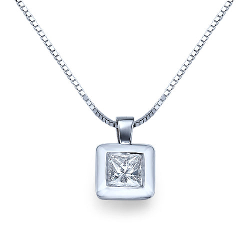 שרשרת יהלום מעבדה 1 קראט סוליטר בצורת פרינסס מרובע זהב לבן