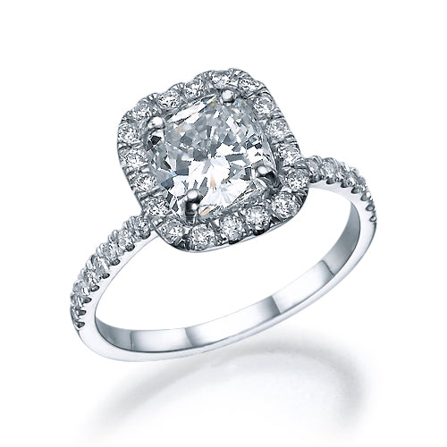 טבעת קושיין מזהב לבן עם יהלום מעבדה יוקרה וניצוץ מושלם