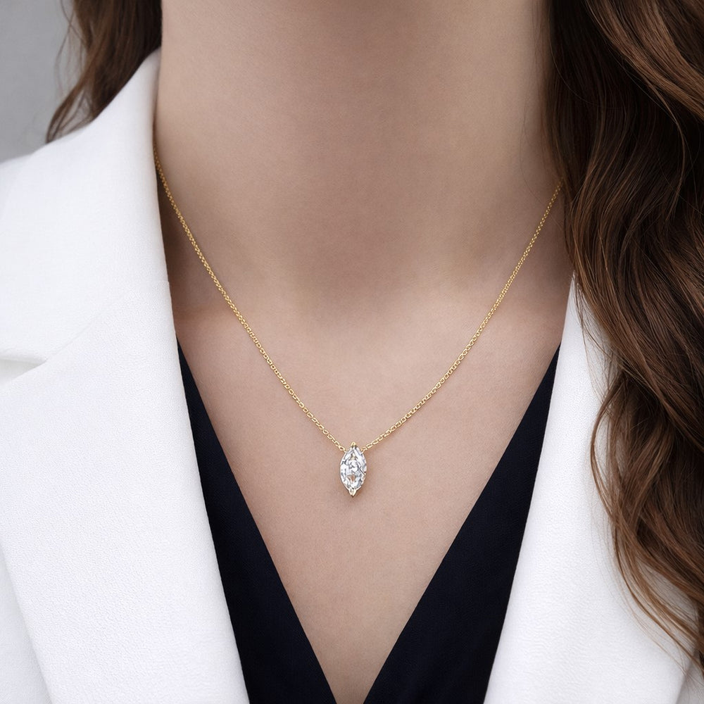 שרשרת יהלום מרחף מעבדה מרקיזה בזהב לבן