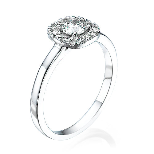 טבעת דומיניק היילו קושיין זהב לבן עם יהלום מעבדה מרכזי ויהלומים סביב