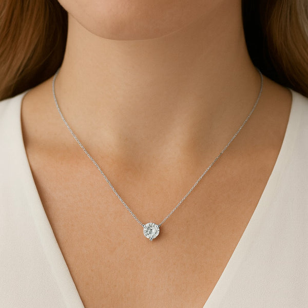 תליון יהלום מרחף משובץ חצי קראט בזהב לבן