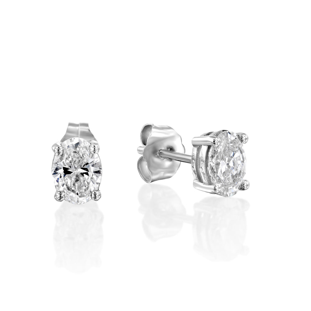 עגילים צמודים לאוזן משובצים יהלומי מעבדה בצורת אובל זהב לבן