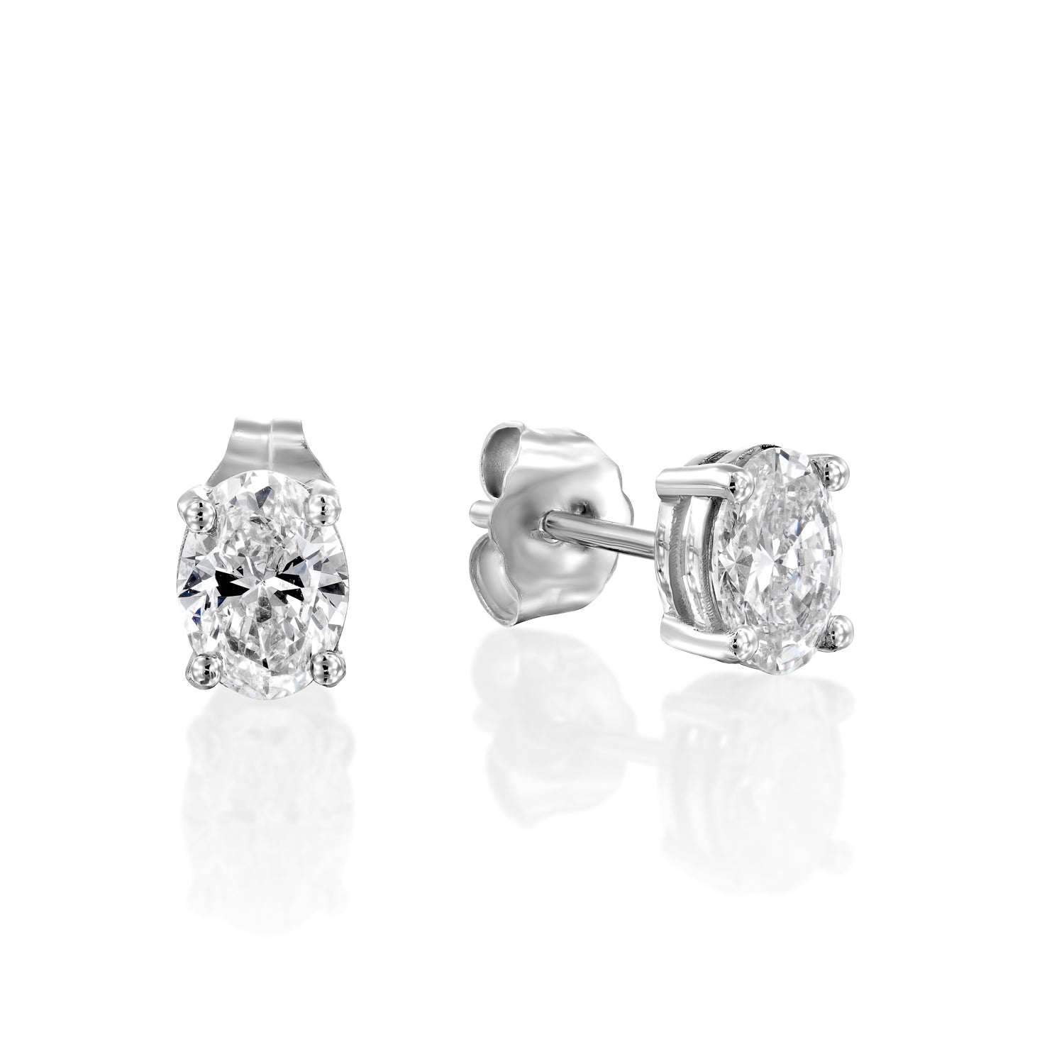 עגילים צמודים לאוזן משובצים יהלומי מעבדה בצורת אובל זהב לבן