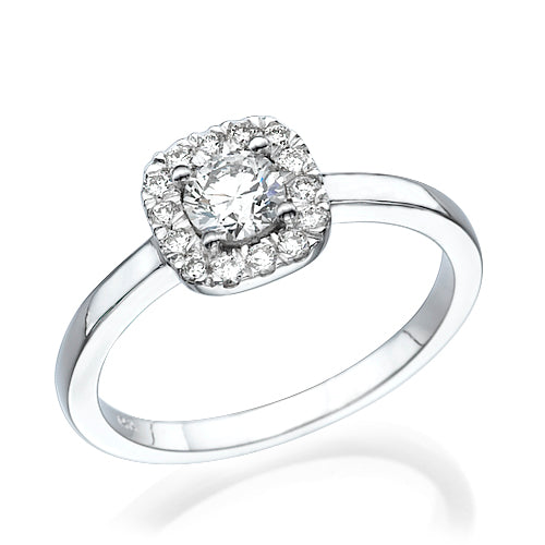 טבעת דומיניק היילו קושיין זהב לבן עם יהלום מעבדה מרכזי ויהלומים סביב