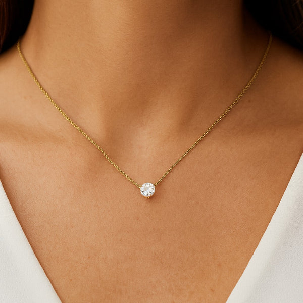 שרשרת יהלום עגול תלוי 3 שיניים משובץ יהלום 4 קראט