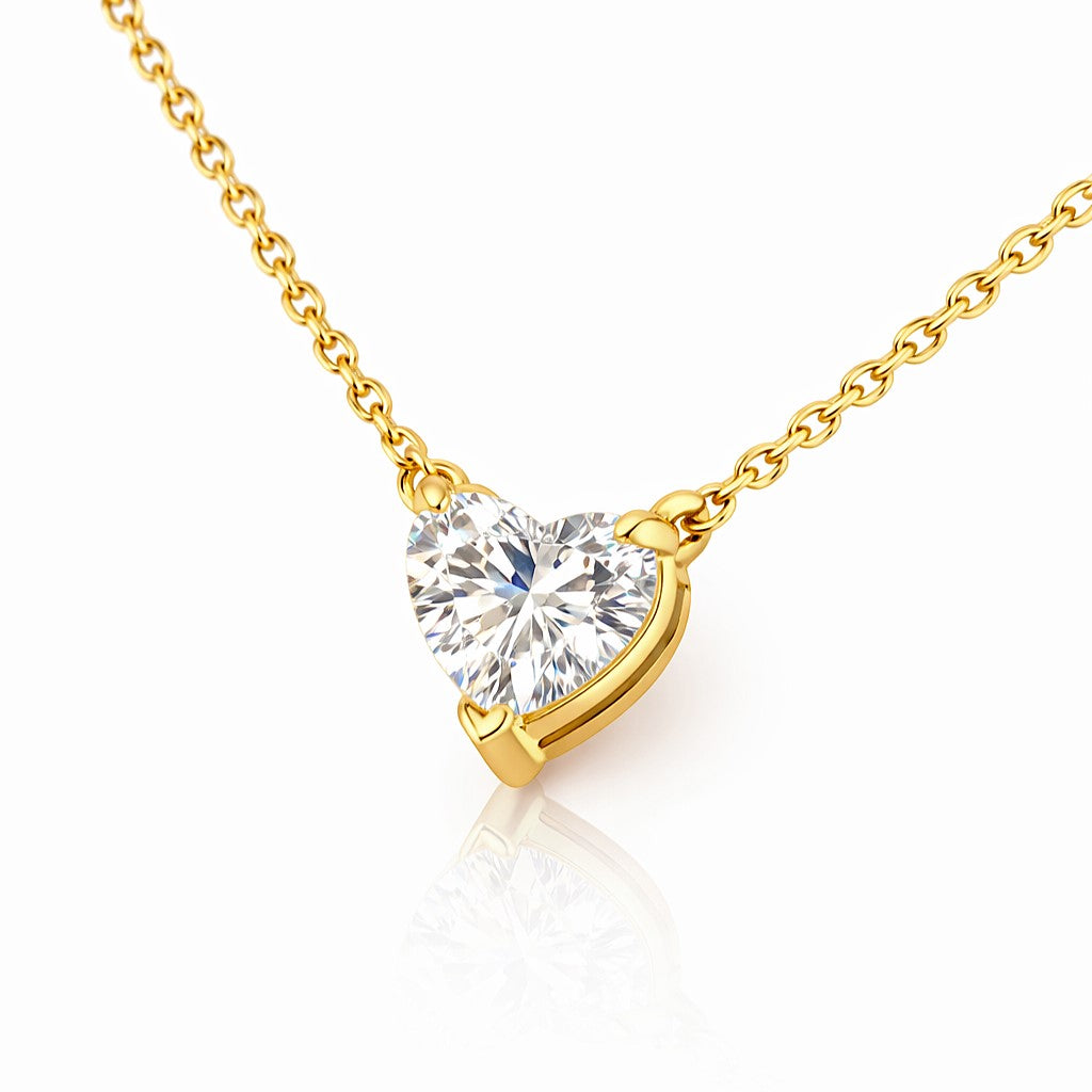 שרשרת יהלום לב מעבדה מרחפת מזהב צהוב