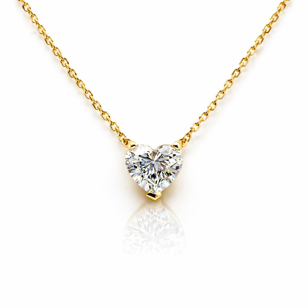שרשרת יהלום לב מעבדה מרחפת מזהב צהוב