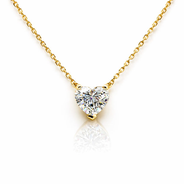 שרשרת יהלום לב מעבדה מרחפת מזהב צהוב