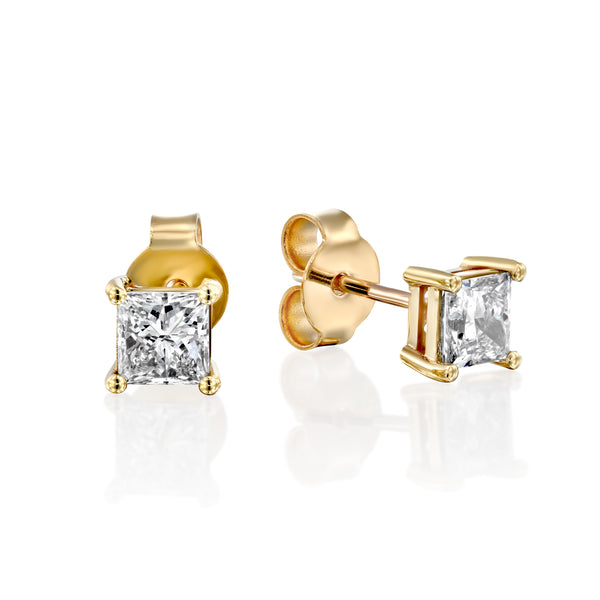 עגילי סטאד פרינסס זהב צהוב מעבדה