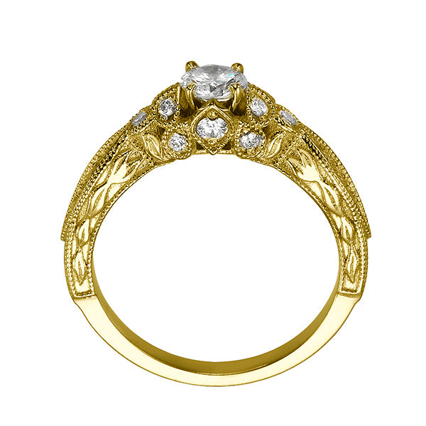 טבעת אירוסין אינס יהלום מעבדה בעיצוב וינטג מזהב צהוב יוקרתי