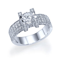 טבעת אירוסין דיאז מזהב לבן עם יהלום מעבדה מרכזי ושיבוץ מלא יוקרה