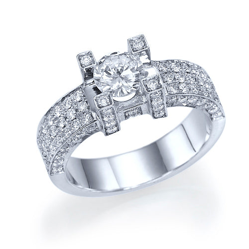 טבעת אירוסין דיאז מזהב לבן עם יהלום מעבדה מרכזי ושיבוץ מלא יוקרה