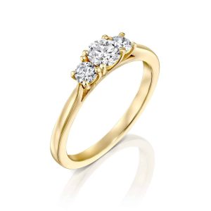 טבעת שלושה יהלומים "בר" זהב צהוב